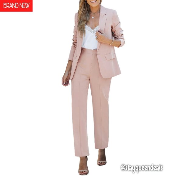 Professional Blazer Pantsuit Set Straight Leg Pants Business Casual Outfit